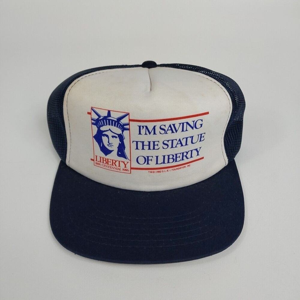 Vintage 1986 Save The Statueâ Of Liberty Black Mesh Snapback Trucker Hat Cap